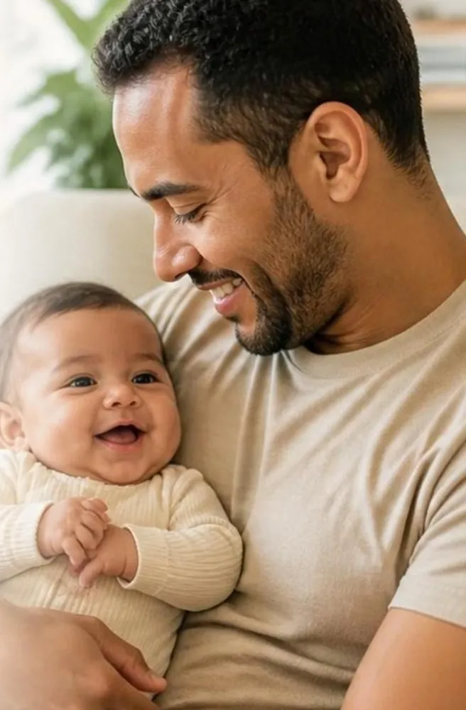 Pai com o bebê no colo